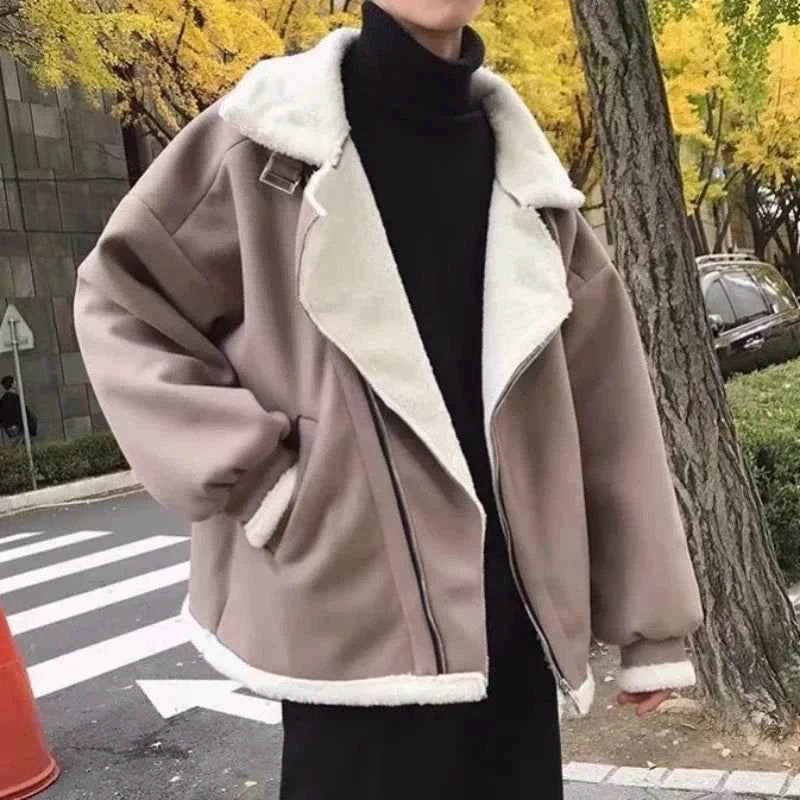 Cozy Padded Velvet Lambswool Fur Jacket