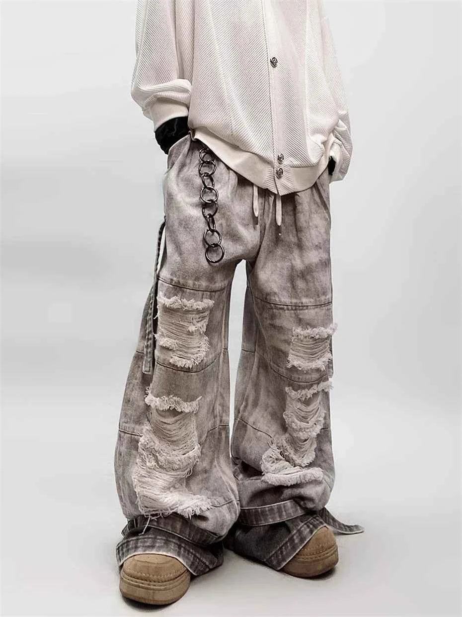 Vintage Ripped Hole Tie Dye Jeans