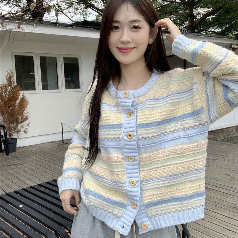 Women Cool Relax Soft Striped Cardigan