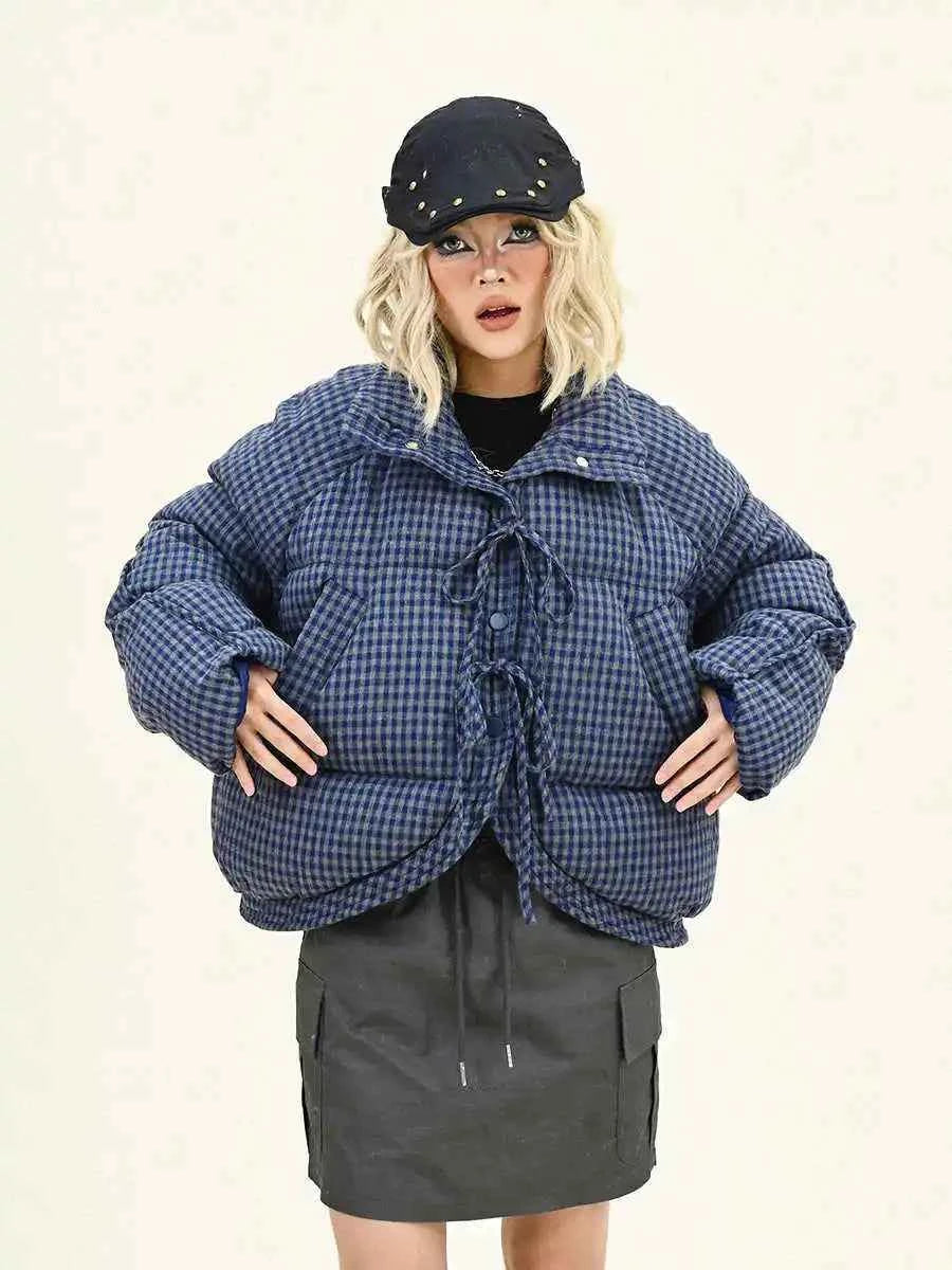 Plaid Vintage Style Oversize Zipper Puffer Jacket