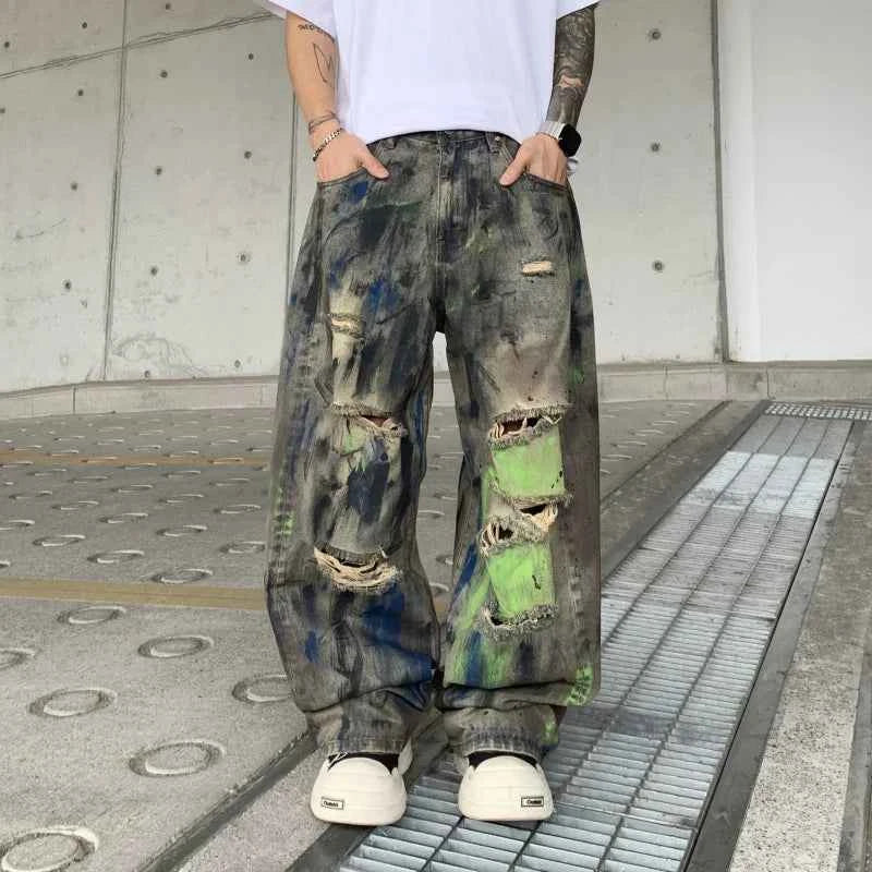 Streetwear High End Loose Straight Graffiti Jeans