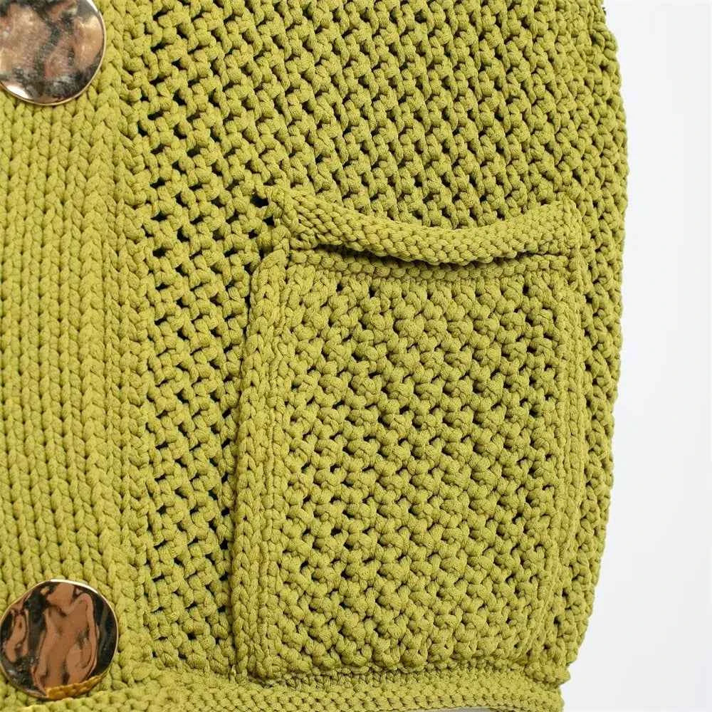 Fashionable American V-Neck Sleeveless Knit Cardigan