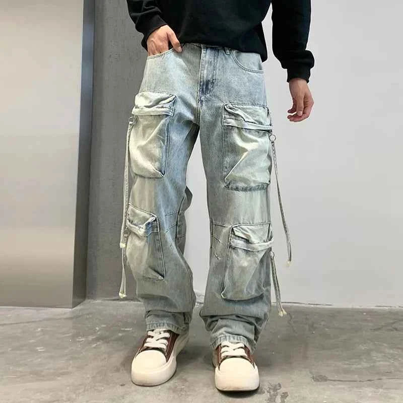 Vintage Hip Hop Loose Fit Multi Pocket Cargo Jeans