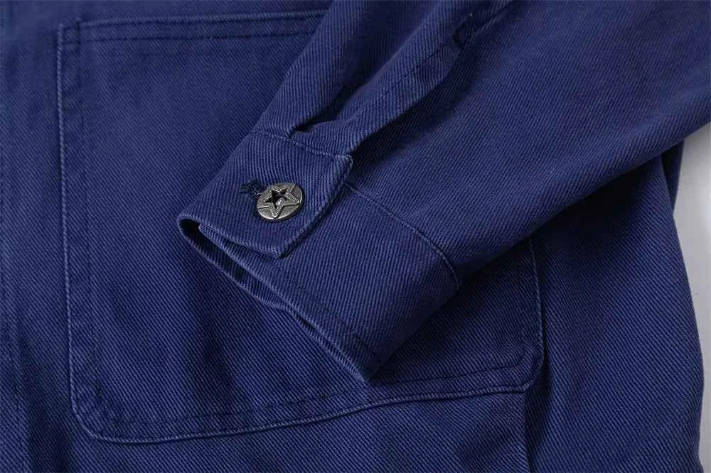 Retro Turn-Down Leather Collar Multi Pocket Jacket