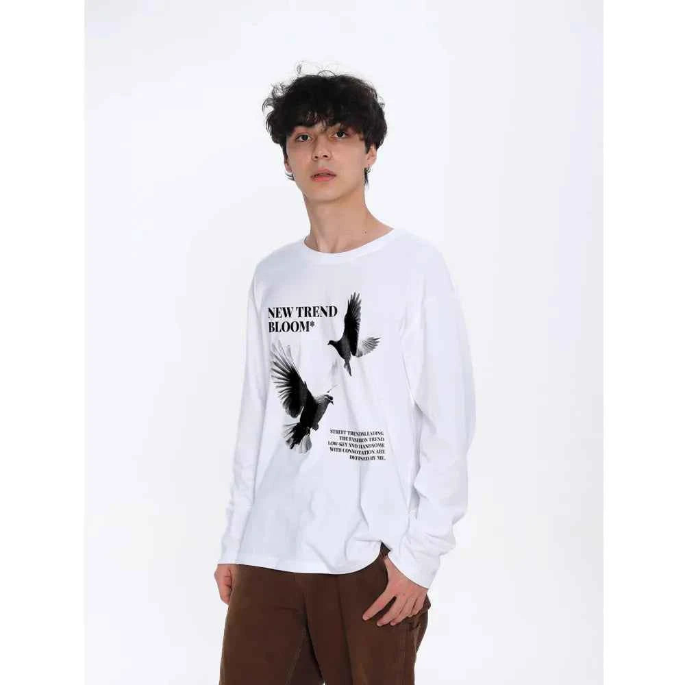 Dove Pattern American Style Long Sleeve T-Shirt