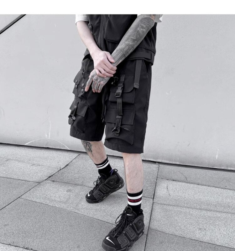 Darkwear Multiple Cargo Buckles Pockets Shorts