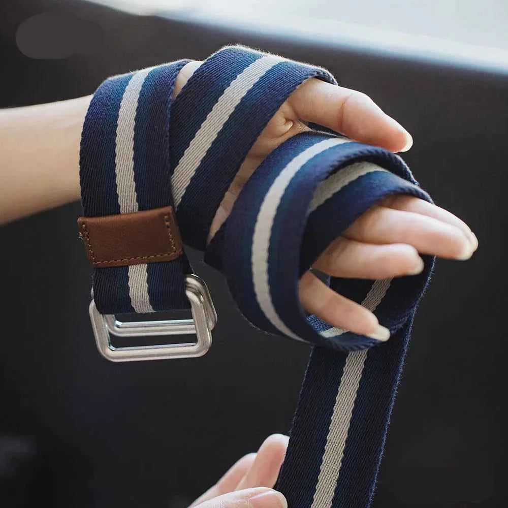 Blue and White Colorblocking Double Ring Belt