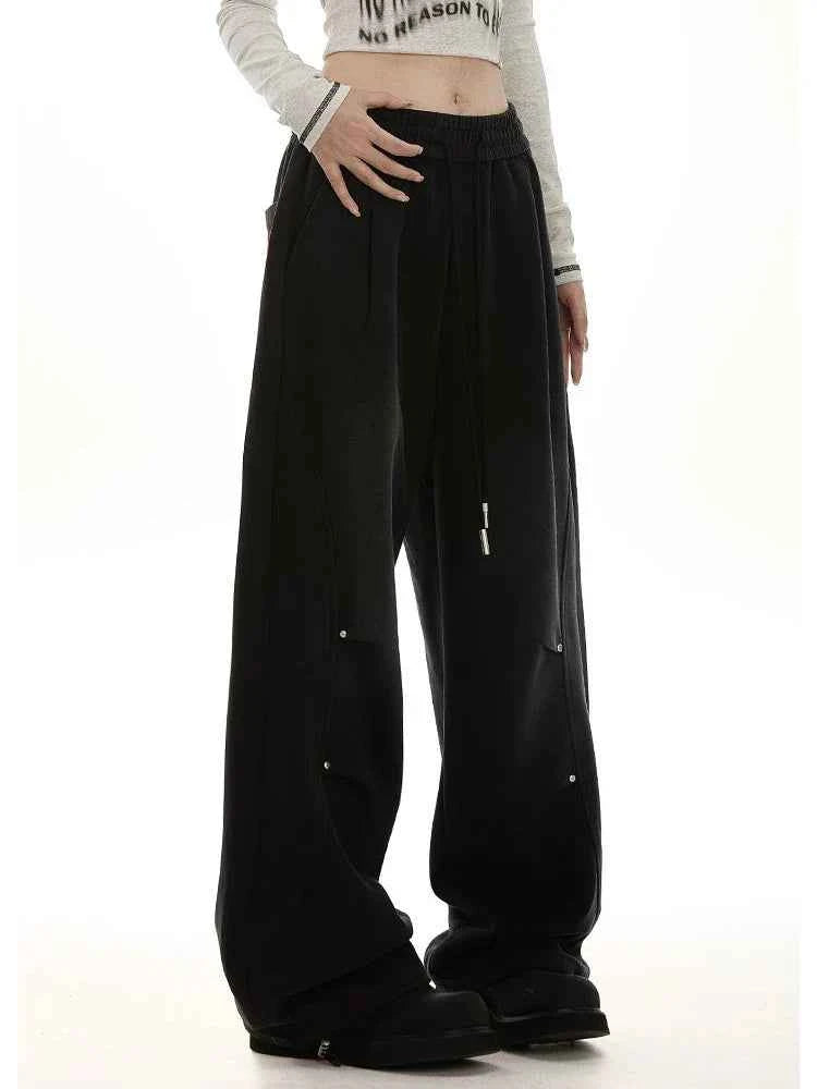 American Streetwear Vintage High Waist Lace-Up Sweatpants