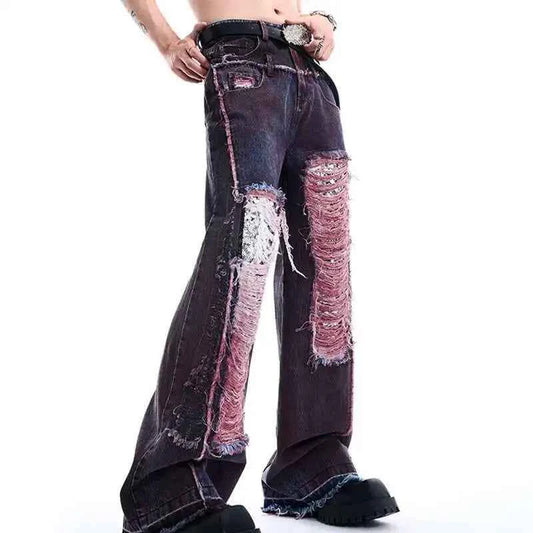 Vintage Effortless Contrast Color Sequin Splicing Jeans