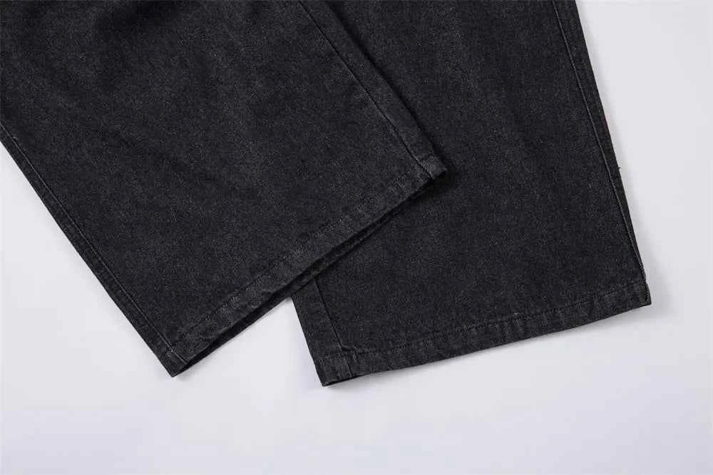Vintage Distressed Wide Leg Denim Cargo Jeans