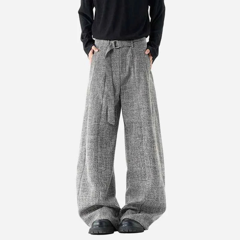 Classic Korean Style Belt Design Suit Pants