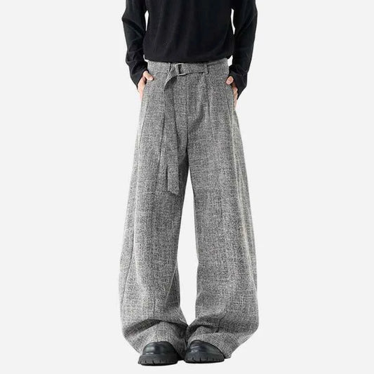 Classic Korean Style Belt Design Suit Pants