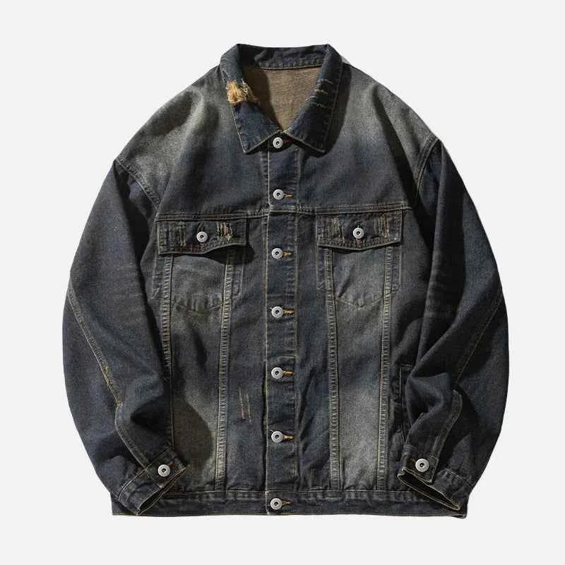 Damaged Neckline Loose Denim Jacket