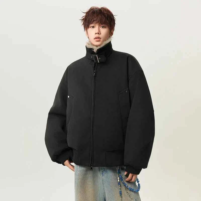 Winter Padded Fur Collar Belt Woolen Jacket