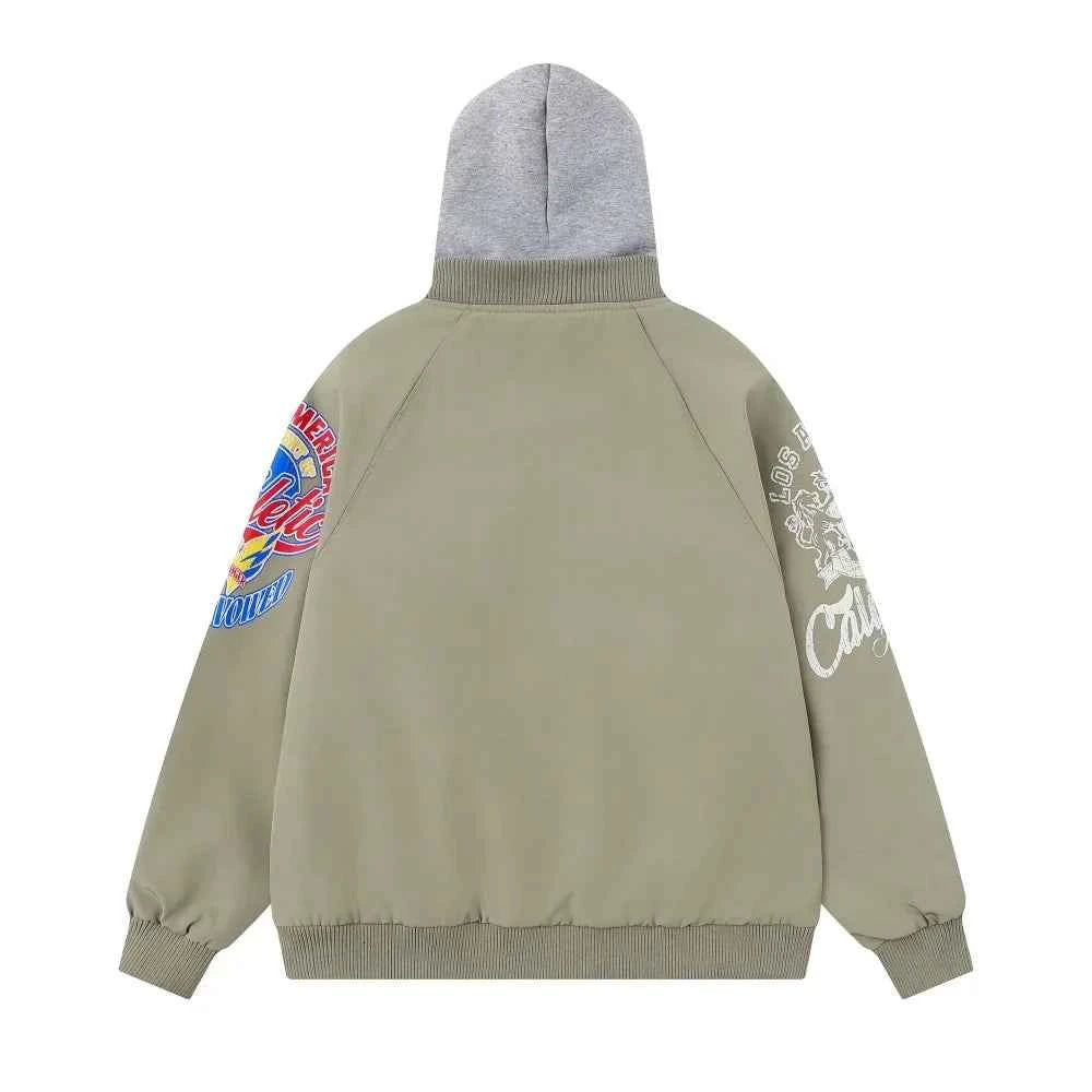 Embroidery Distressed Baseball Windbreaker Jacket