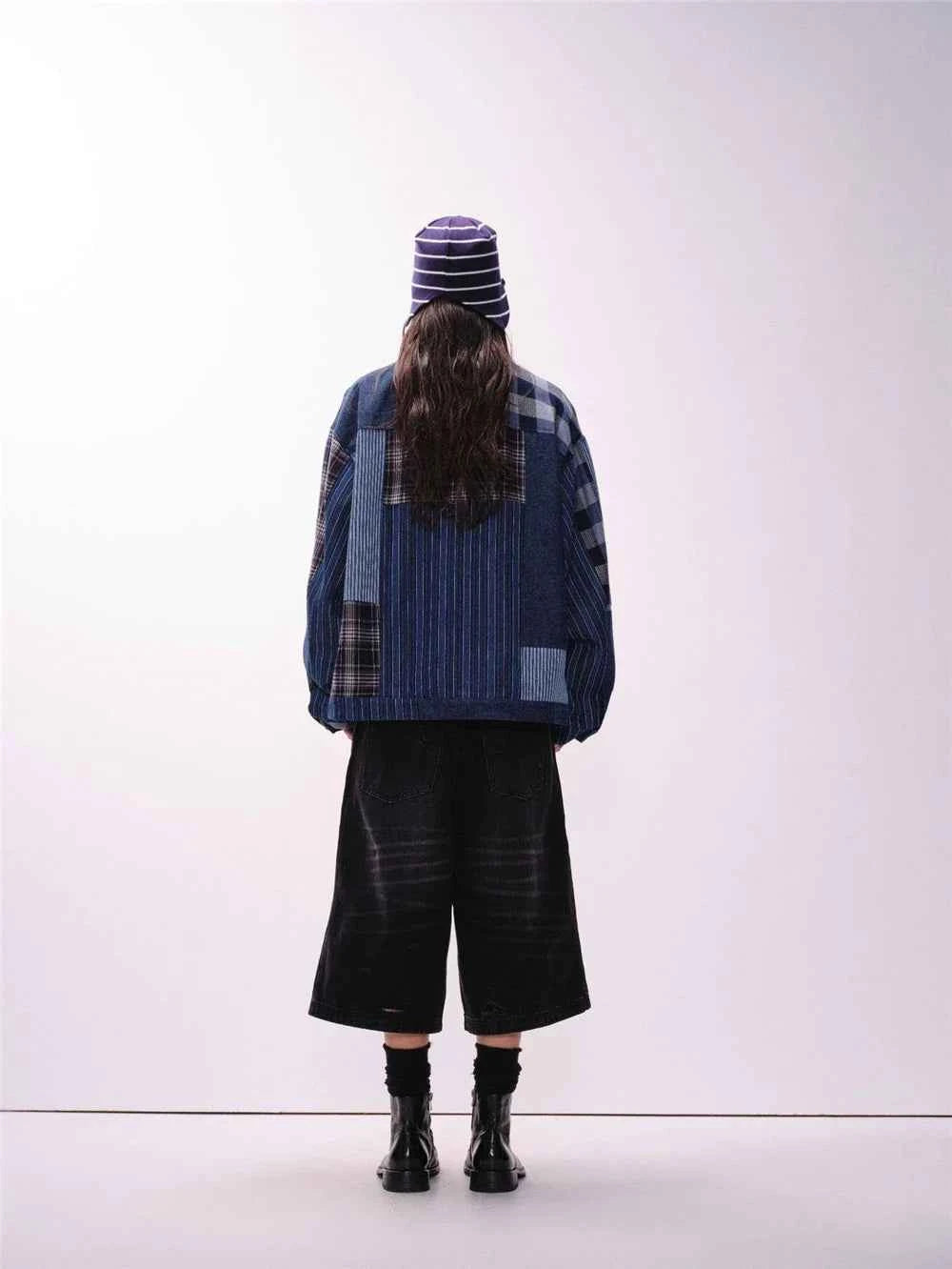 Versatile Retro Blue Casual Patchwork Denim Jacket