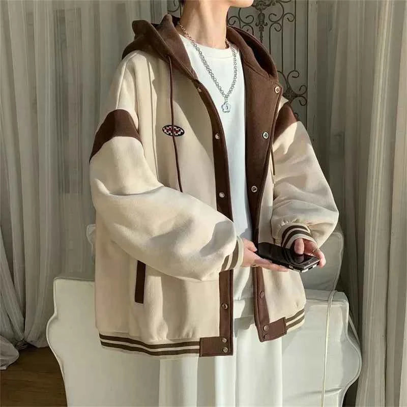 Y2K Stylish Patchwork Hooded Varsity Jacket