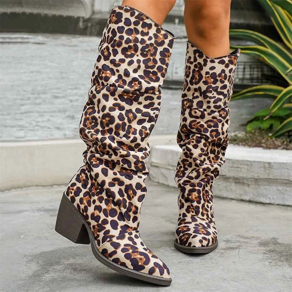 Vintage Leopard Comfy High Heels Boots