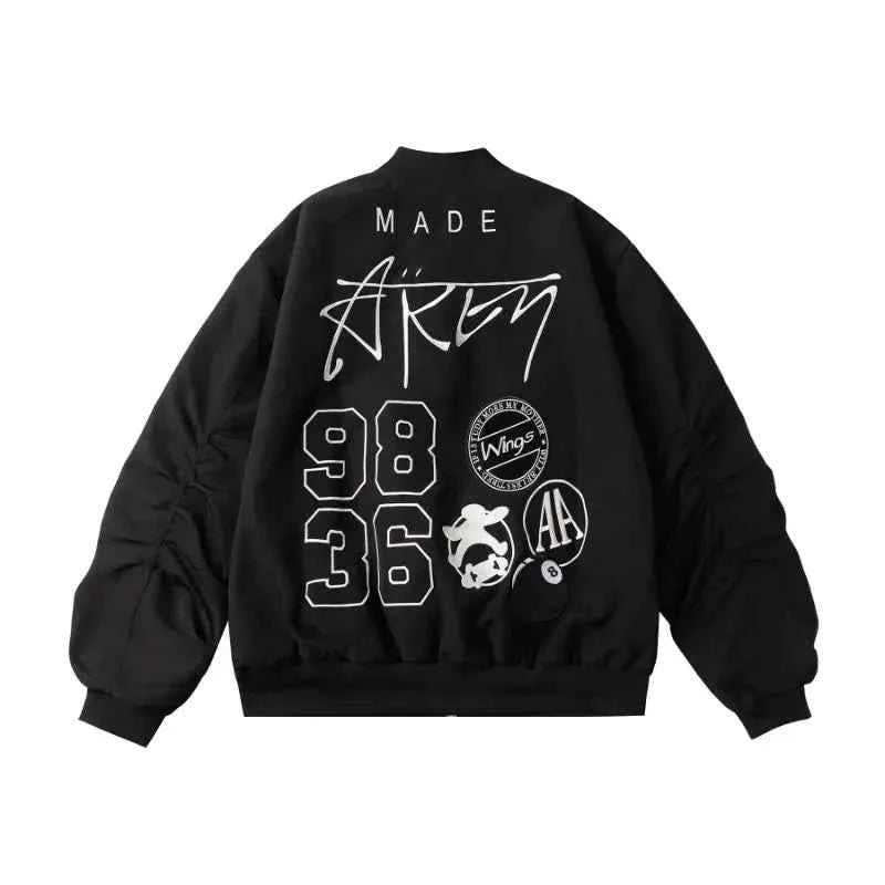 Men Black Hip Hop Vintage Embroidered Pilot Jacket