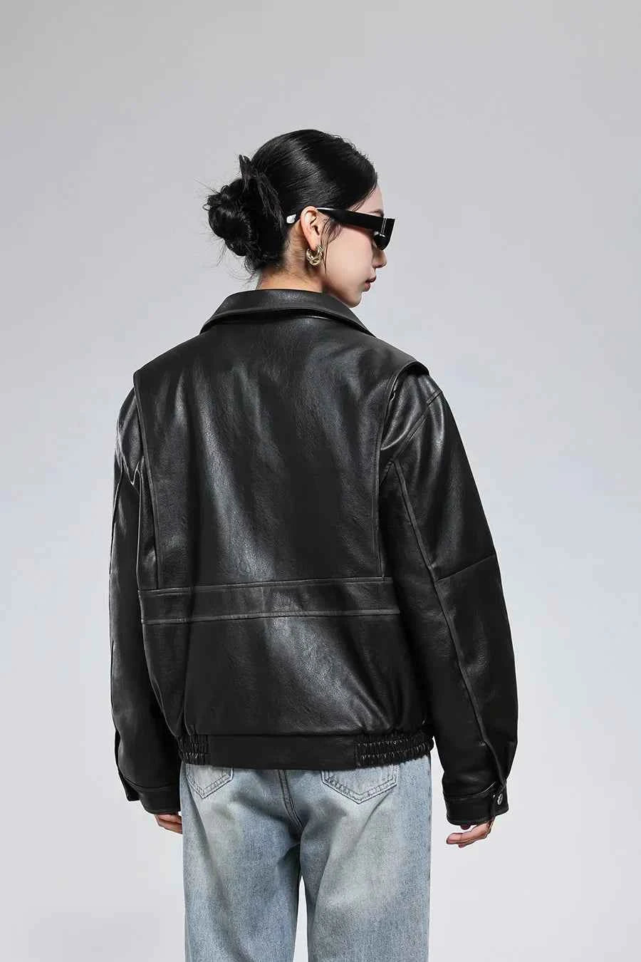 Women Vintage Distressed Brown Leather Jacket