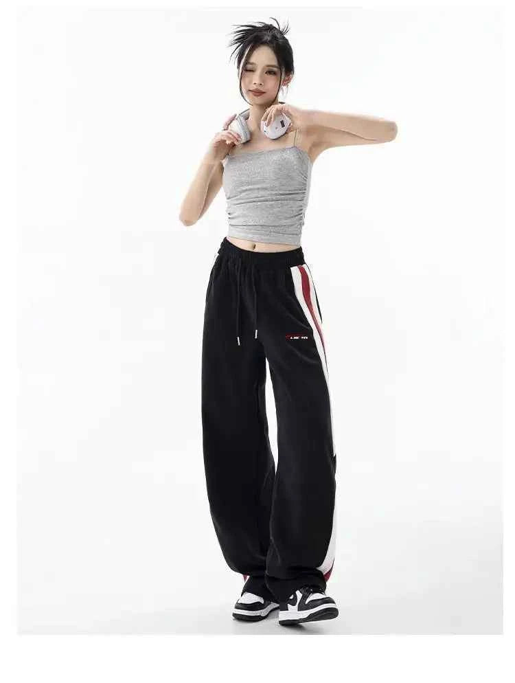 Streetwear High Waist Grey Stripe Sweatpants
