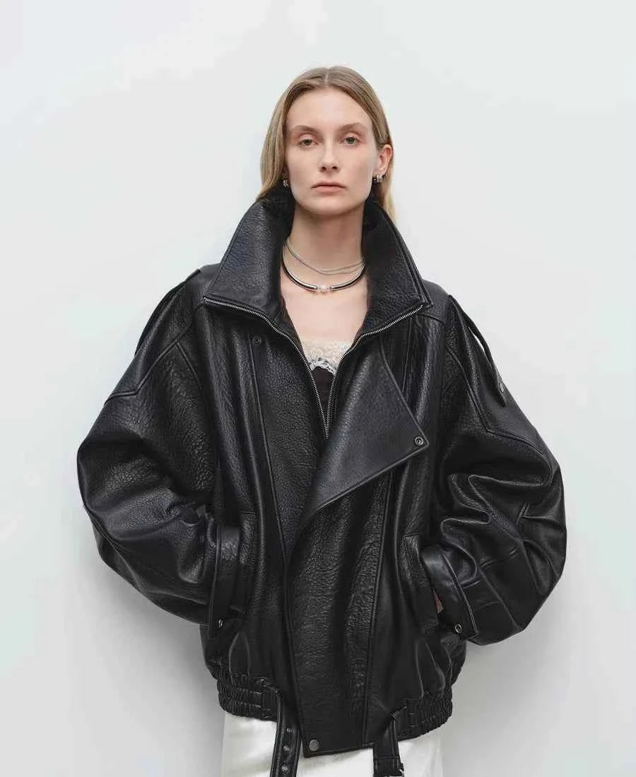 Luxury Oversized Black Leather Jacket