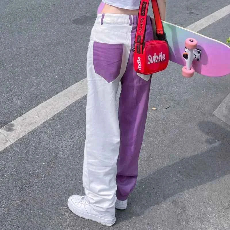 Modern Irregular Purple Patchwork Jeans