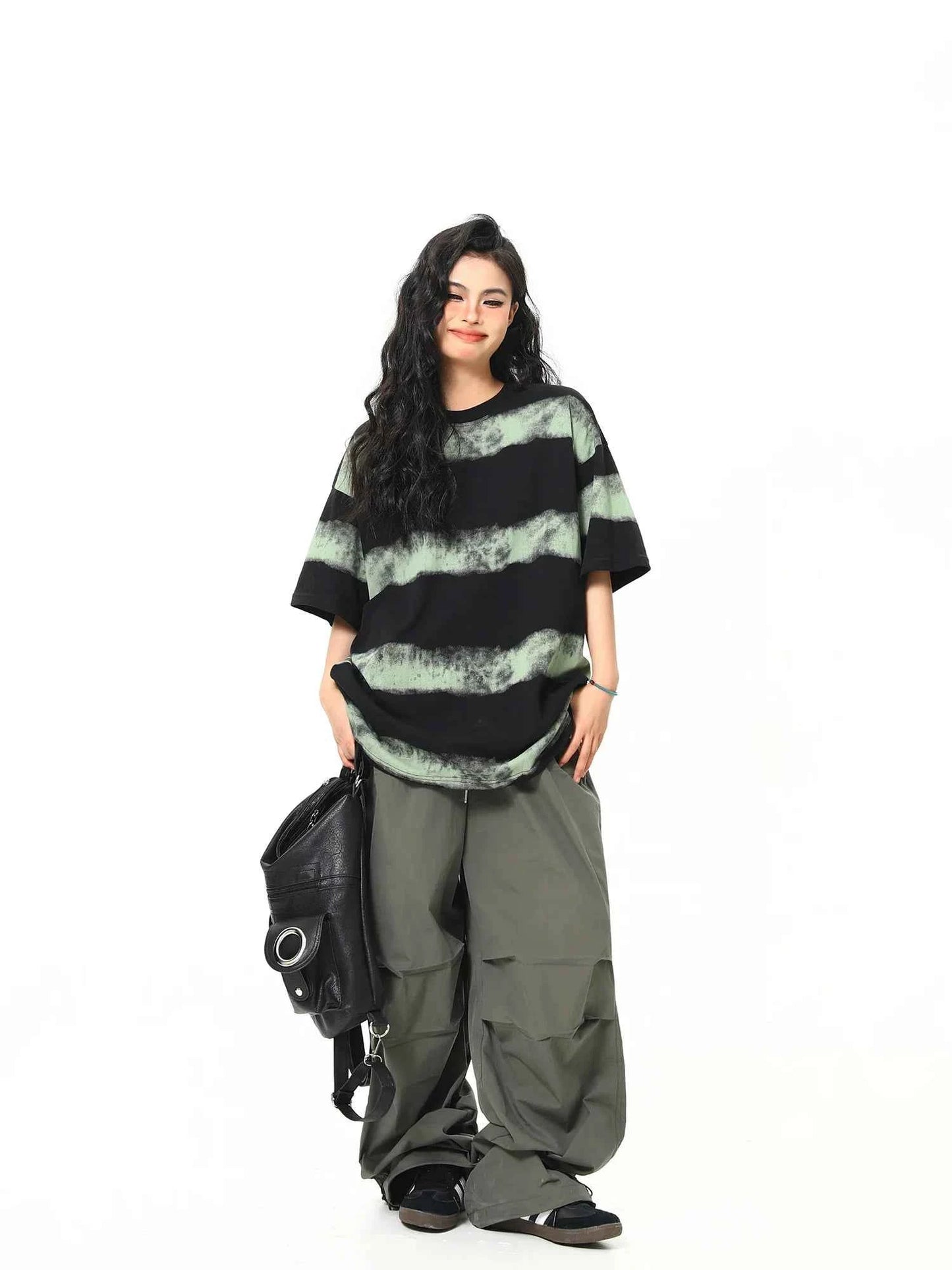 Streetwear Striped Retro Inkjet T-Shirt