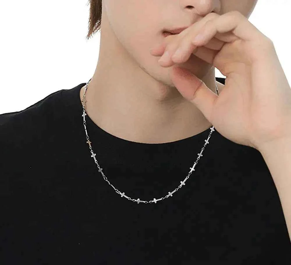 Men Punk Titanium Steel Cross Chain Necklace