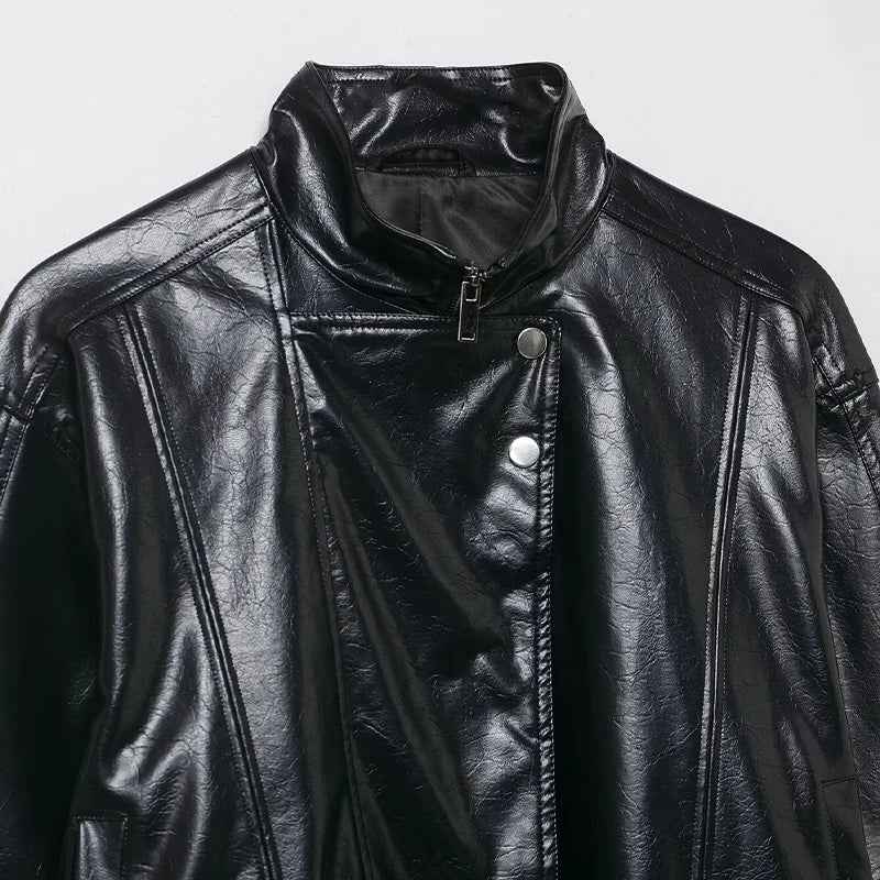 Vintage Gothic High Neck Zipper PU Leather Jacket