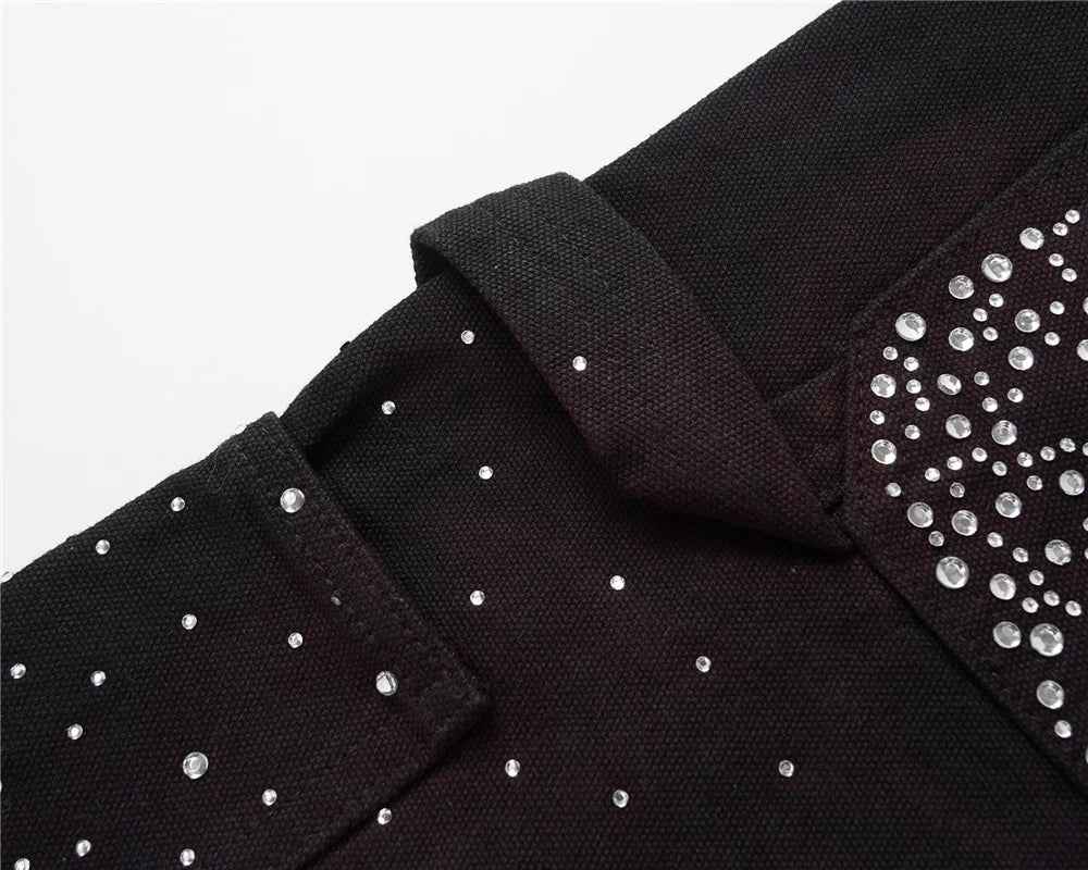 Streetwear Retro Rhinestone Distressed Denim Short