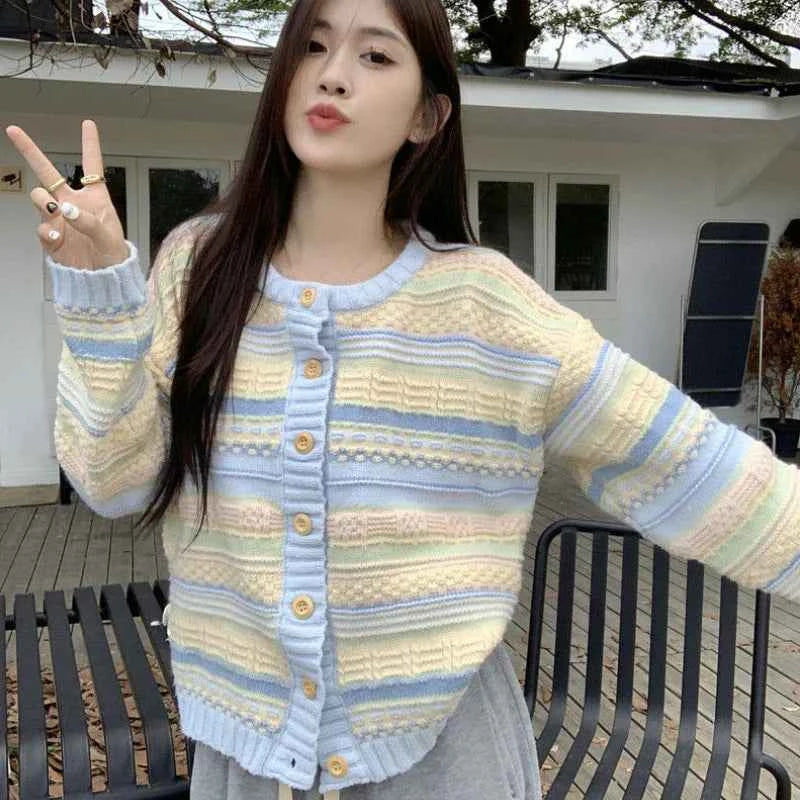 Women Cool Relax Soft Striped Cardigan