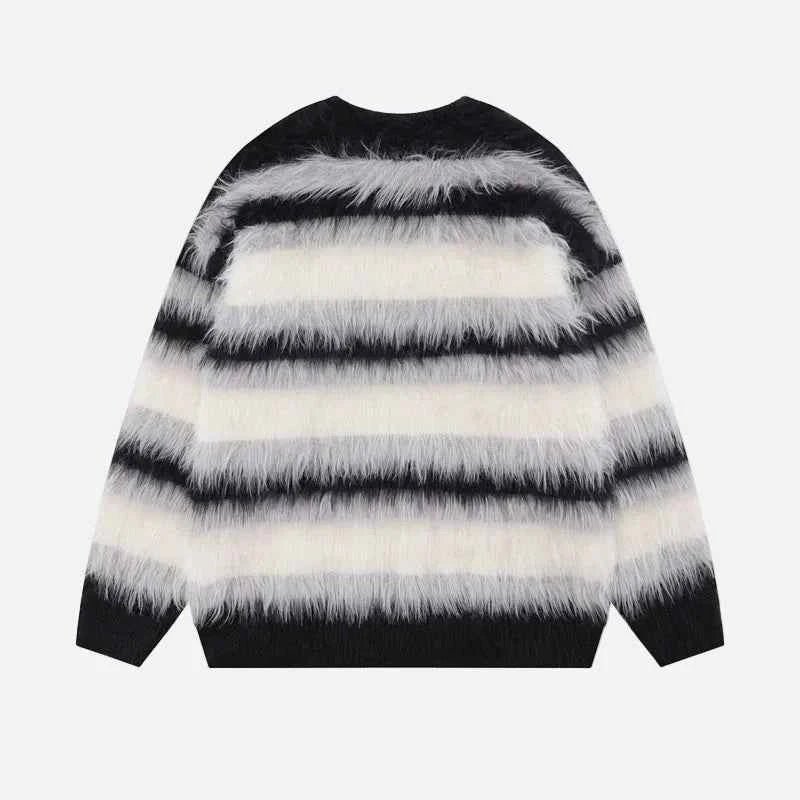 Streetwear Striped Knit Butterfly Pin Sweater