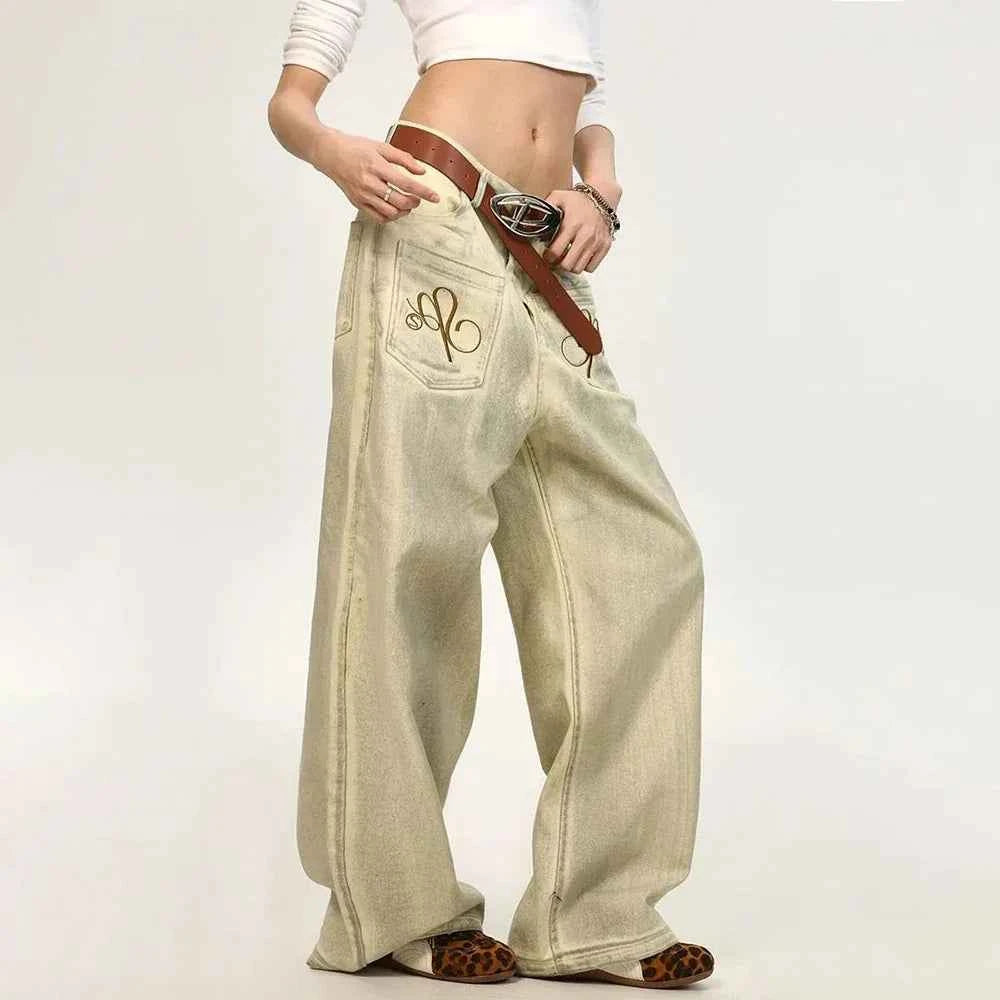 Streetwear American Style Washed Straight Jeans