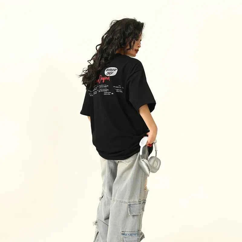 Vintage American Retro Hand-Drawn Short-Sleeve T-Shirt