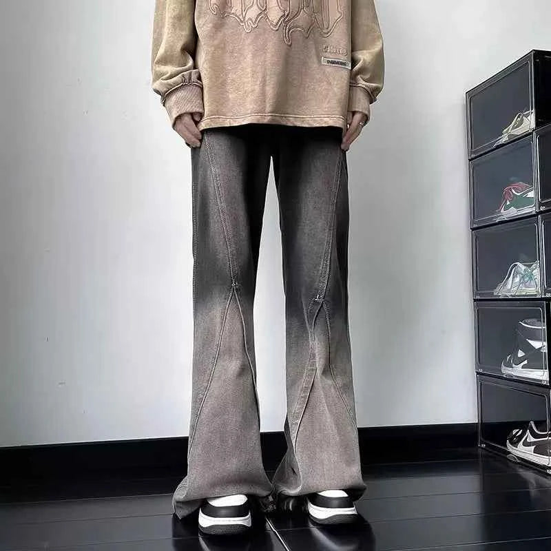 Streetwear Vintage Gray Wide Leg Flare Jeans