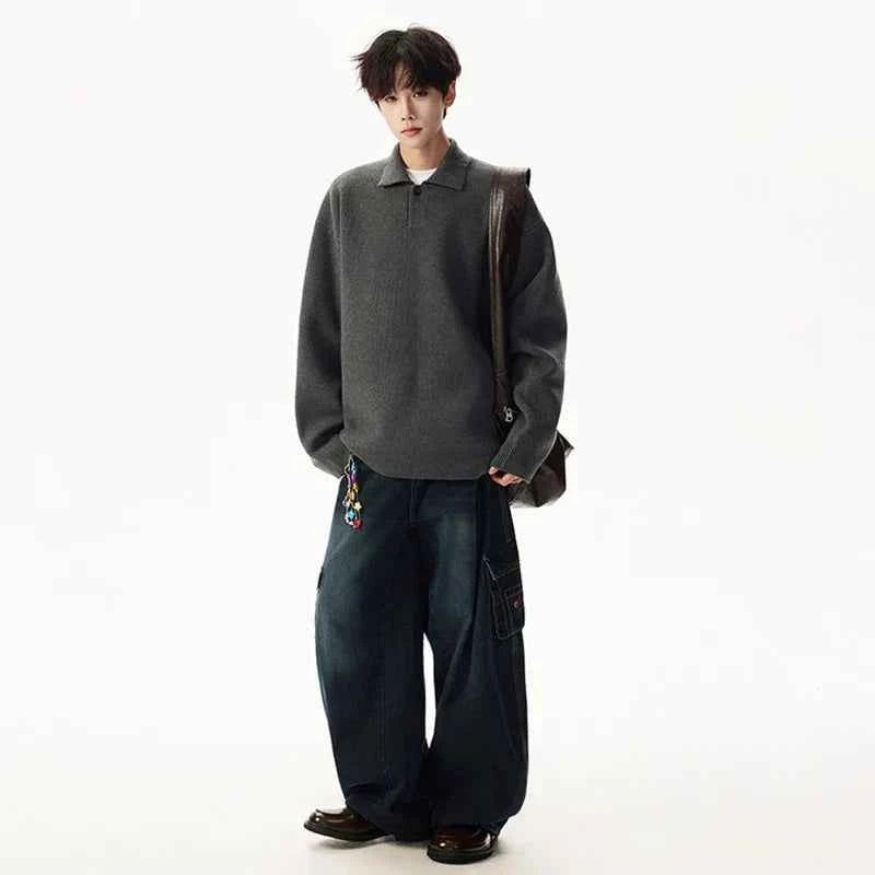 Handsome Elegant Knitted Polo Collar Sweater