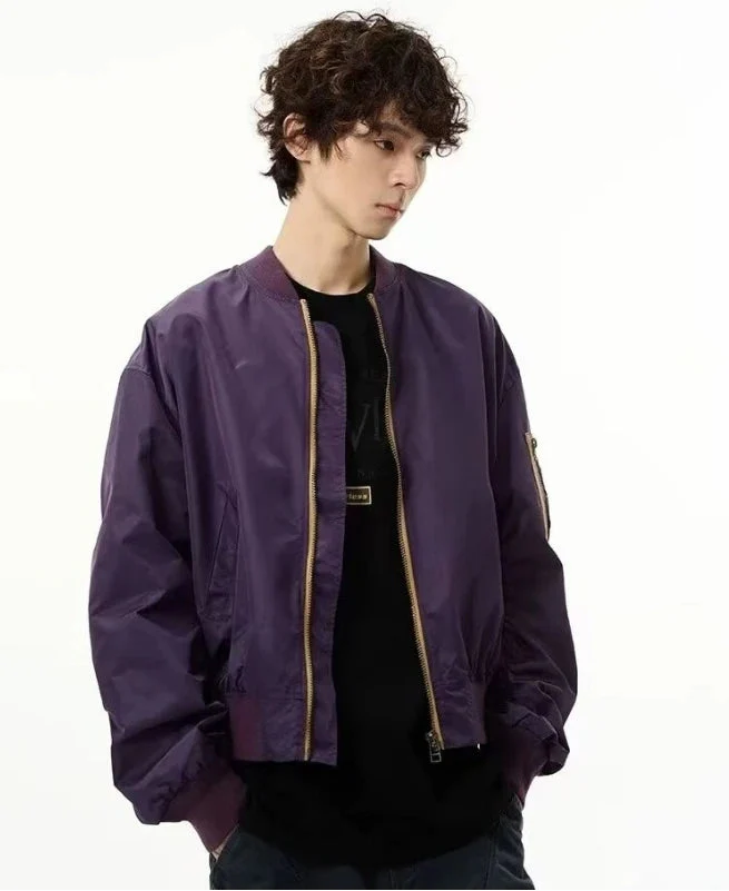 Retro Purple American Style Baseball Puffer Jacket - Luxuryurbanwear