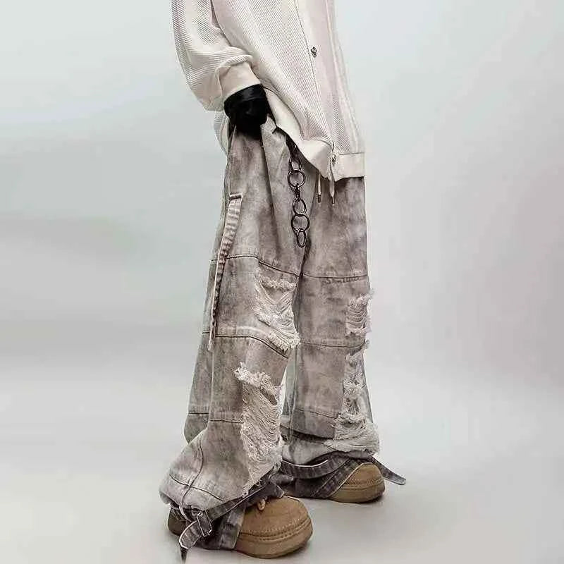Modern Worn-Out Design Loose Wide Leg Jeans
