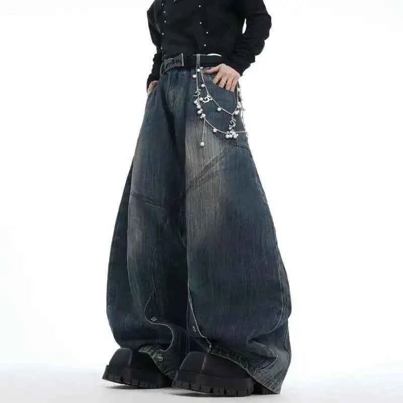 Metal chain decorate loose wide Leg Jeans