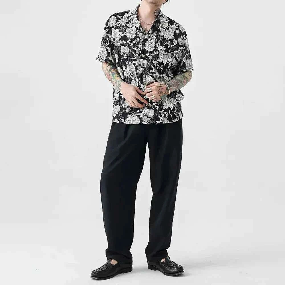 Black White Hawaiian Vacation Short Sleeve Shirt
