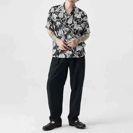 Black White Hawaiian Vacation Short Sleeve Shirt