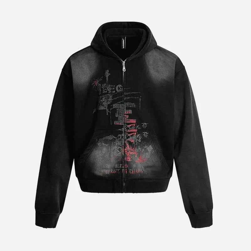 Stylish Gothic Tie-Dyed Hooded Sweatshirt