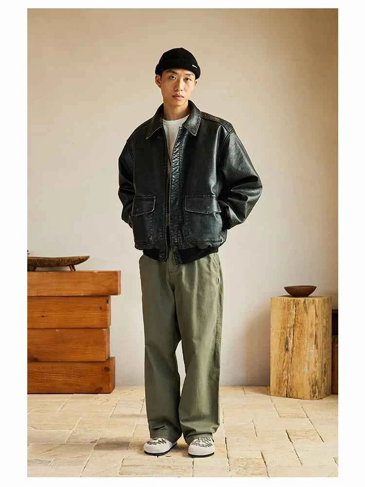 Handsome Vintage Distressed Black Leather Jacket