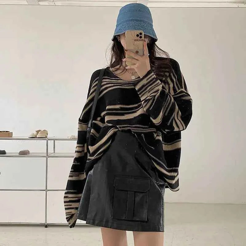 Oversized Striped Gothic Long Sleeve Sweater