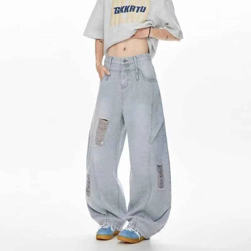 Men's Vintage Ripped Straight Leg Denim Jeans