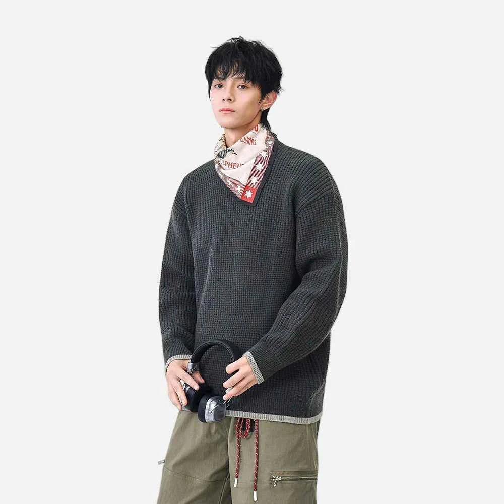 Y2K Cozy Crew Neck Waffle Knit Sweater