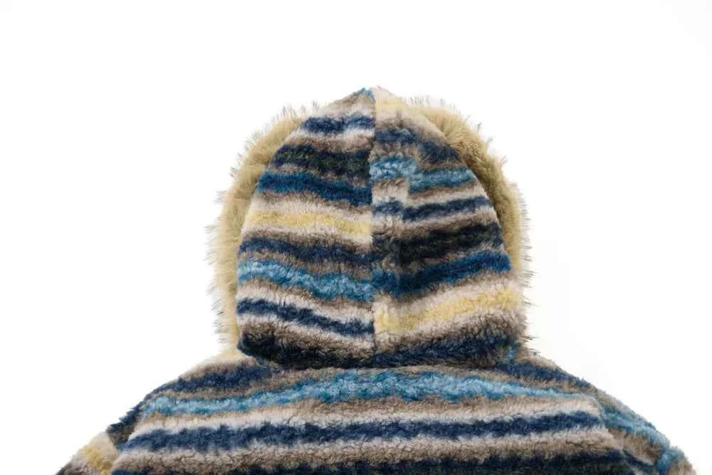 Chic Fair Isle Sherpa Faux Fur Hooded Jacket