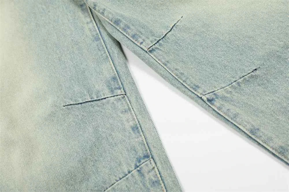 Breathable Distressed Ripped Denim Wide-Leg Jeans