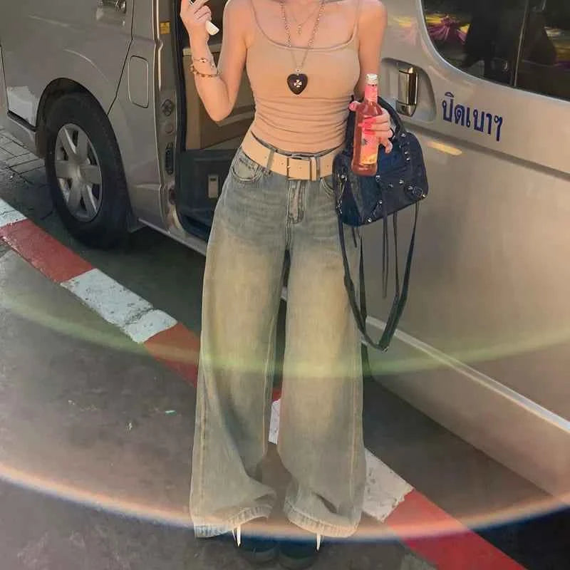 Y2K Cozy Blue Retro Wide Leg Jeans